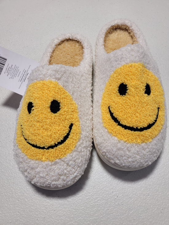 Shoes - Cozy White Fuzzy Slippers with Yellow Smiley Faces